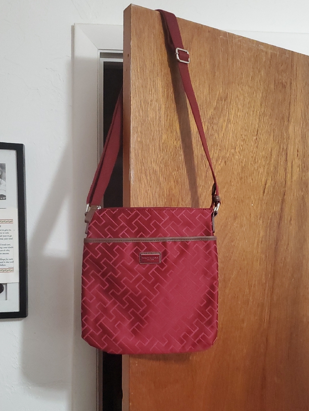 Tommy Hilfiger Deep Wine Crossbody File Bag with Silver Hardware